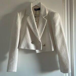 Zara women’s white cropped tweed blazer new w/ tags